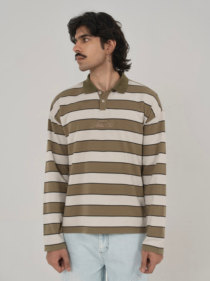 CLASSIC STRIPED POLO IN GREEN/GREY