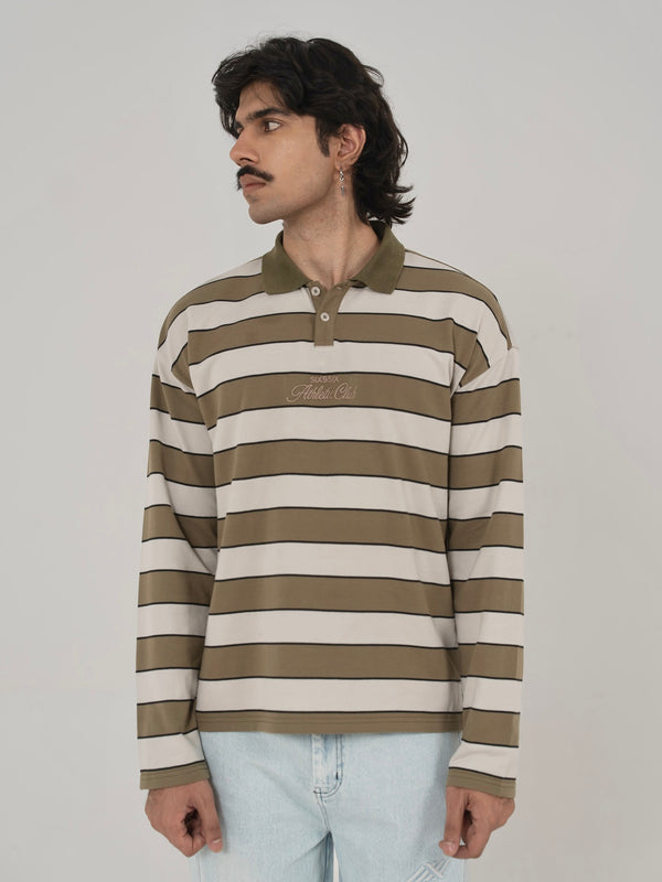 CLASSIC STRIPED POLO IN GREEN/GREY