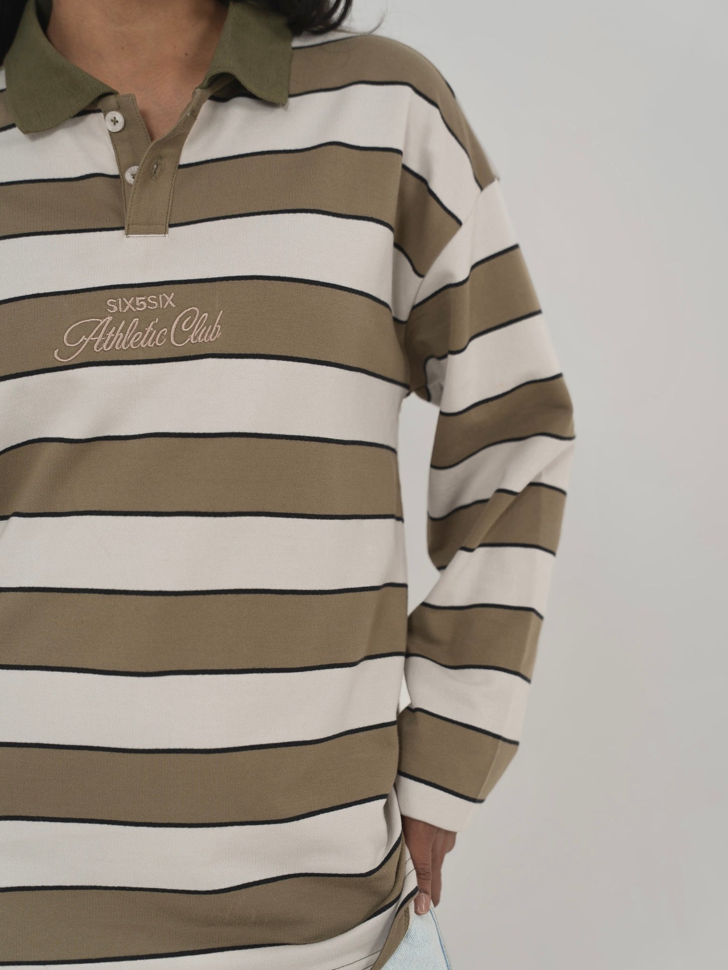 CLASSIC STRIPED POLO IN GREEN/GREY