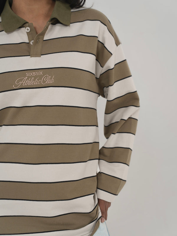 CLASSIC STRIPED POLO IN GREEN/GREY