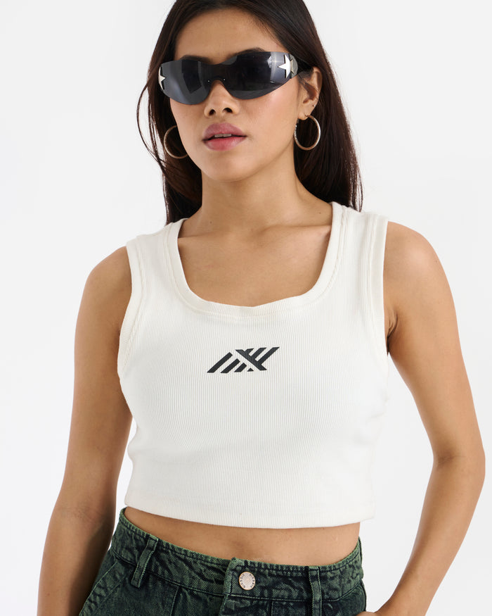 Sprint Crop Tank Top - White