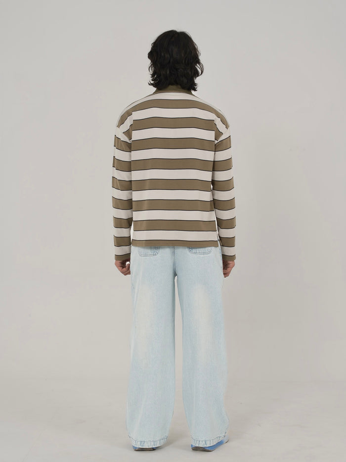 CLASSIC STRIPED POLO IN GREEN/GREY