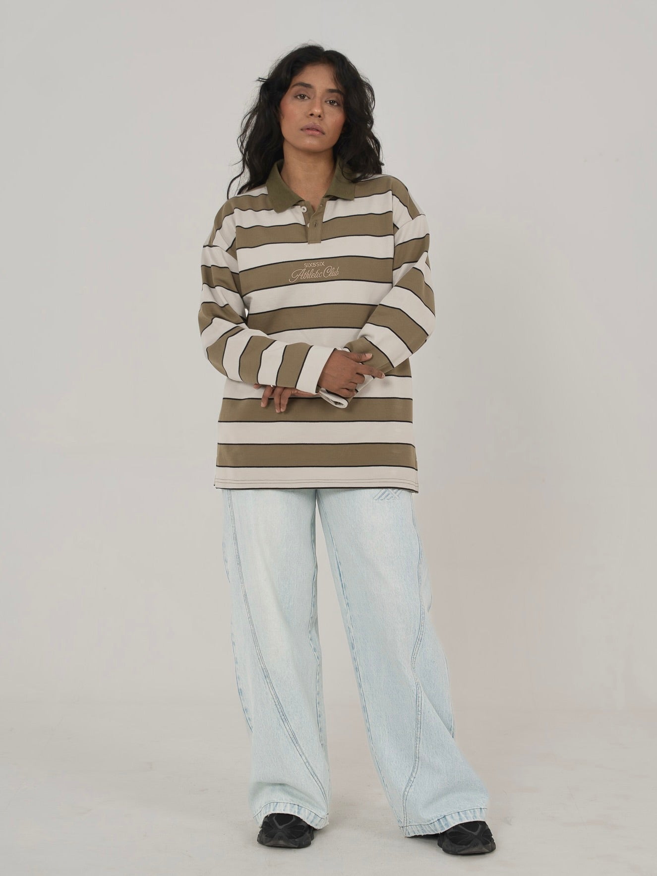 CLASSIC STRIPED POLO IN GREEN/GREY