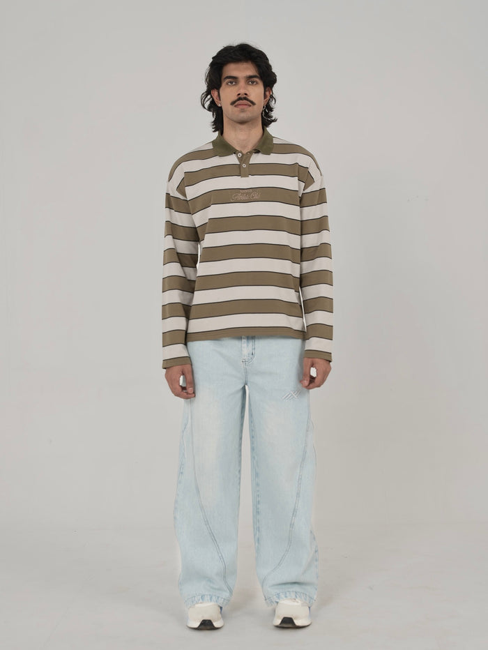 CLASSIC STRIPED POLO IN GREEN/GREY