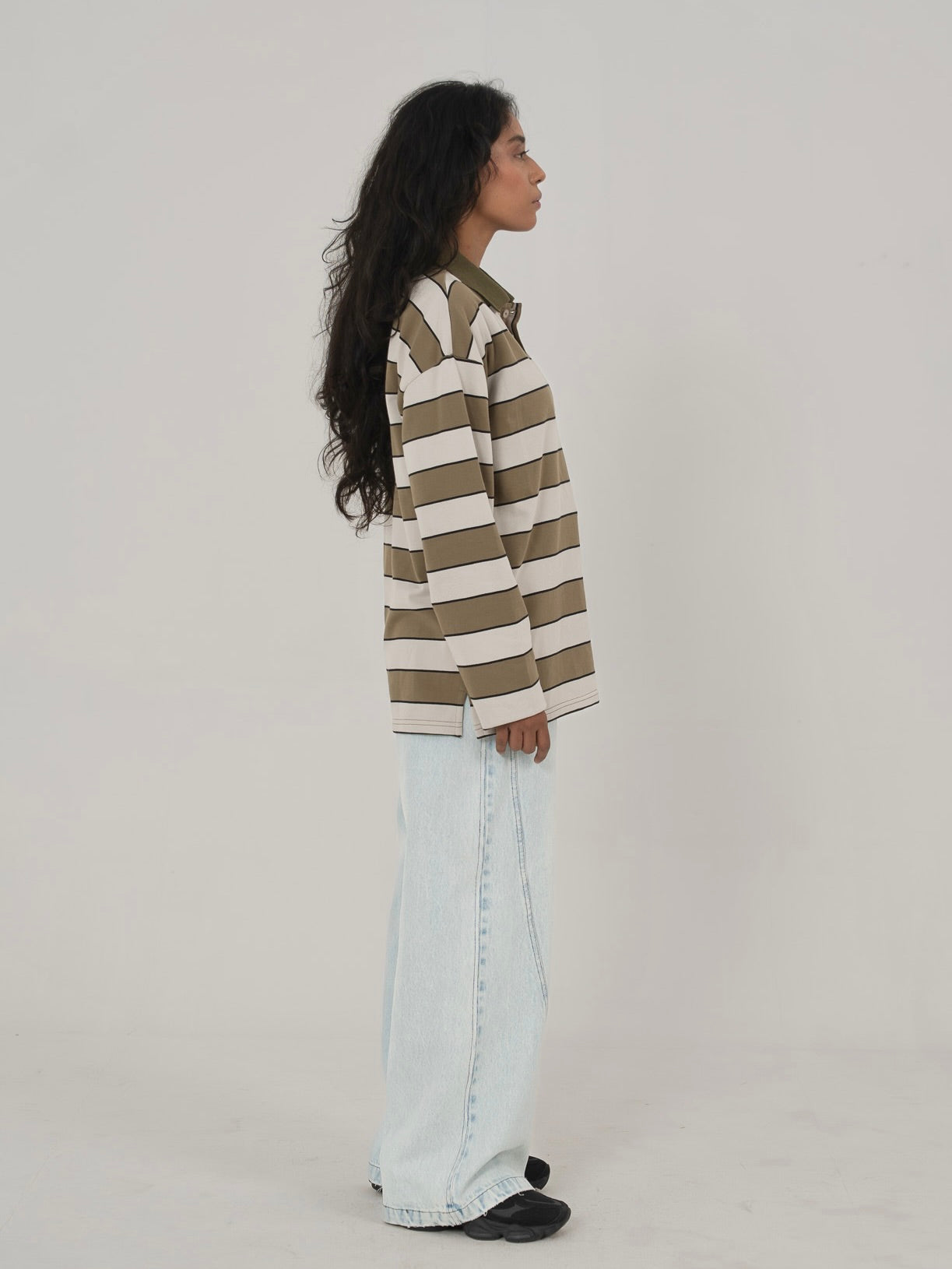 CLASSIC STRIPED POLO IN GREEN/GREY