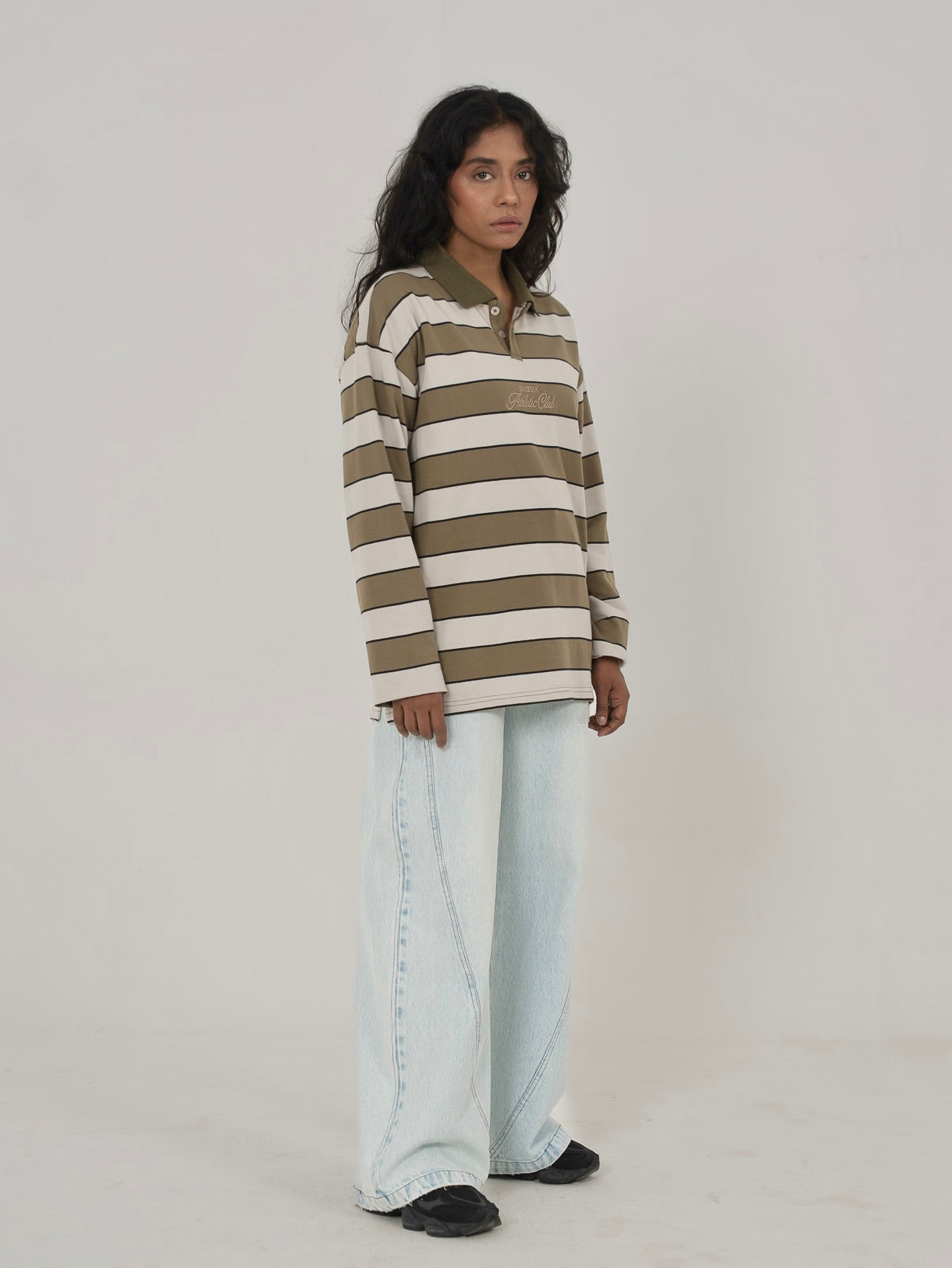 CLASSIC STRIPED POLO IN GREEN/GREY