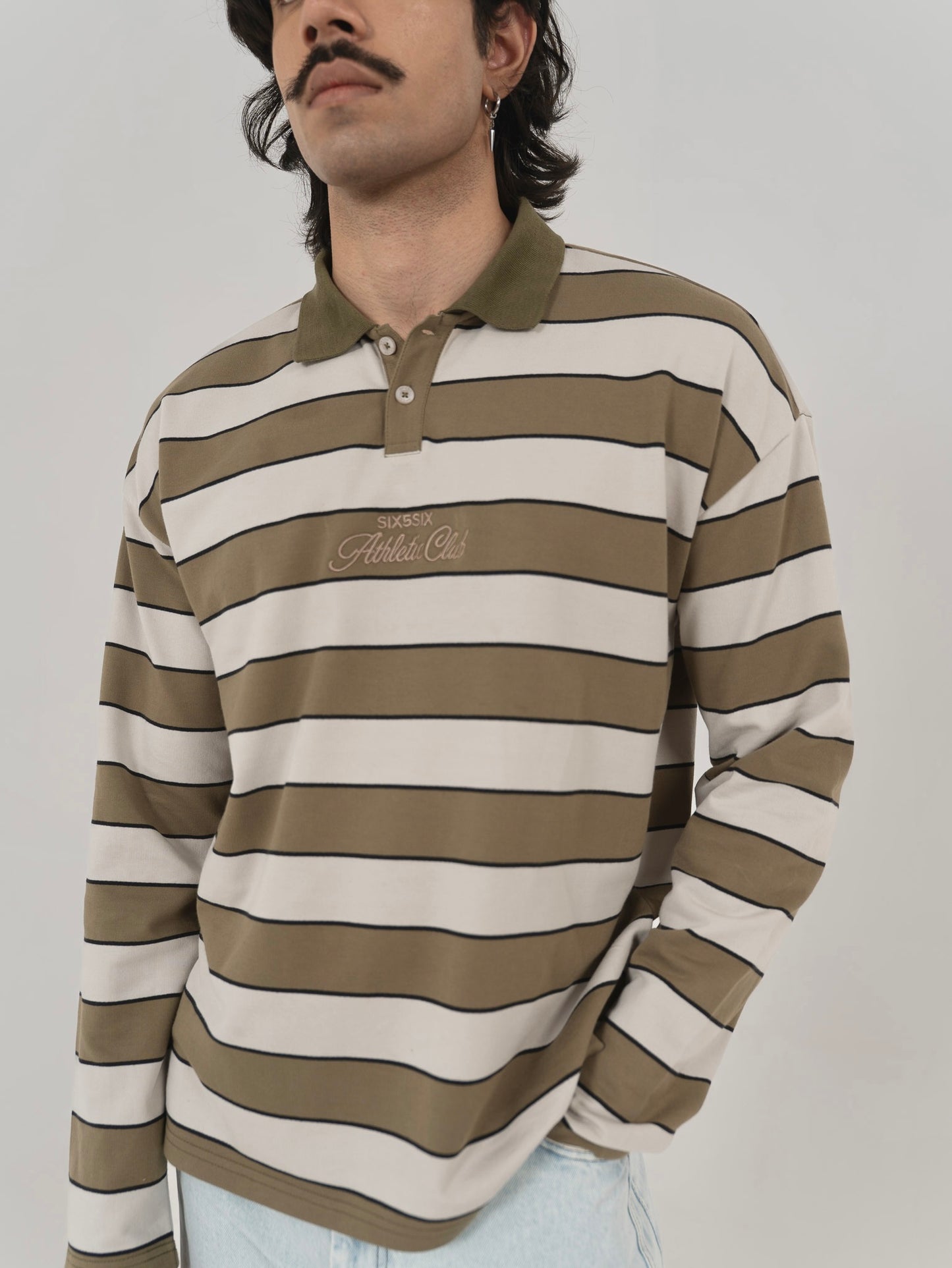 CLASSIC STRIPED POLO IN GREEN/GREY