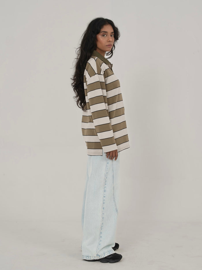 CLASSIC STRIPED POLO IN GREEN/GREY