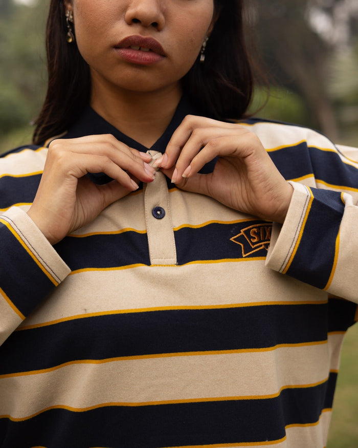 Classic Striped Polo - Navy/Beige