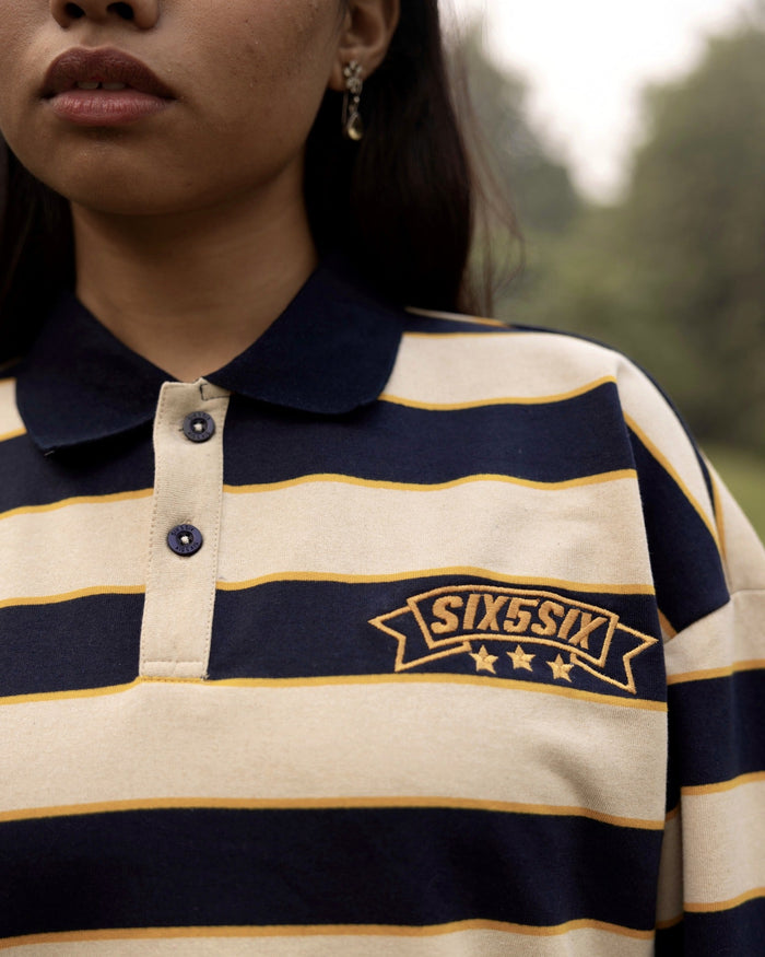 Classic Striped Polo - Navy/Beige