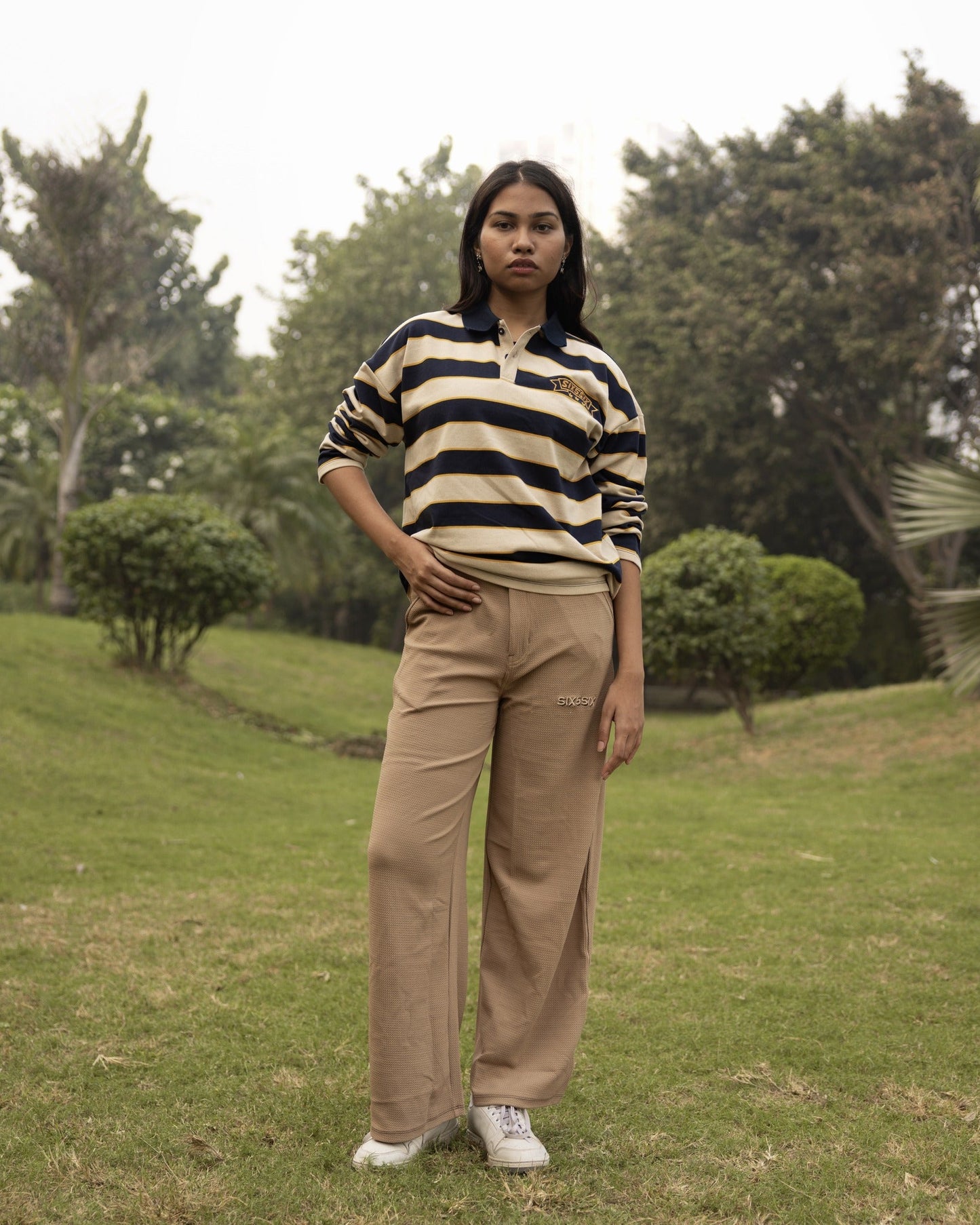Classic Striped Polo - Navy/Beige