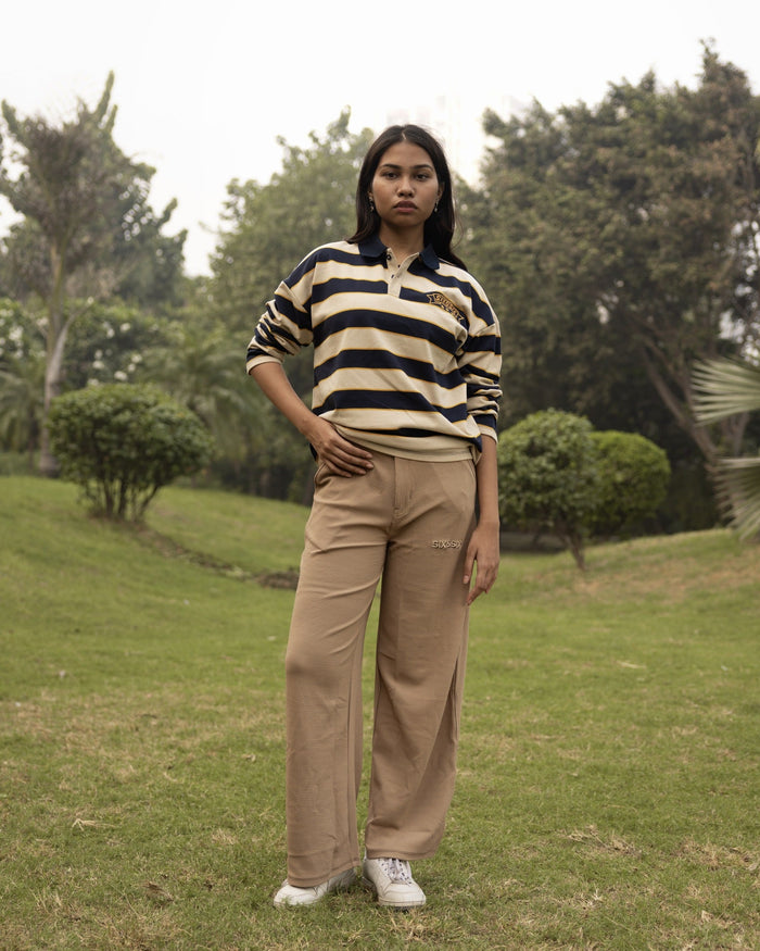 Classic Striped Polo - Navy/Beige