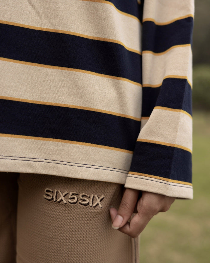 Classic Striped Polo - Navy/Beige