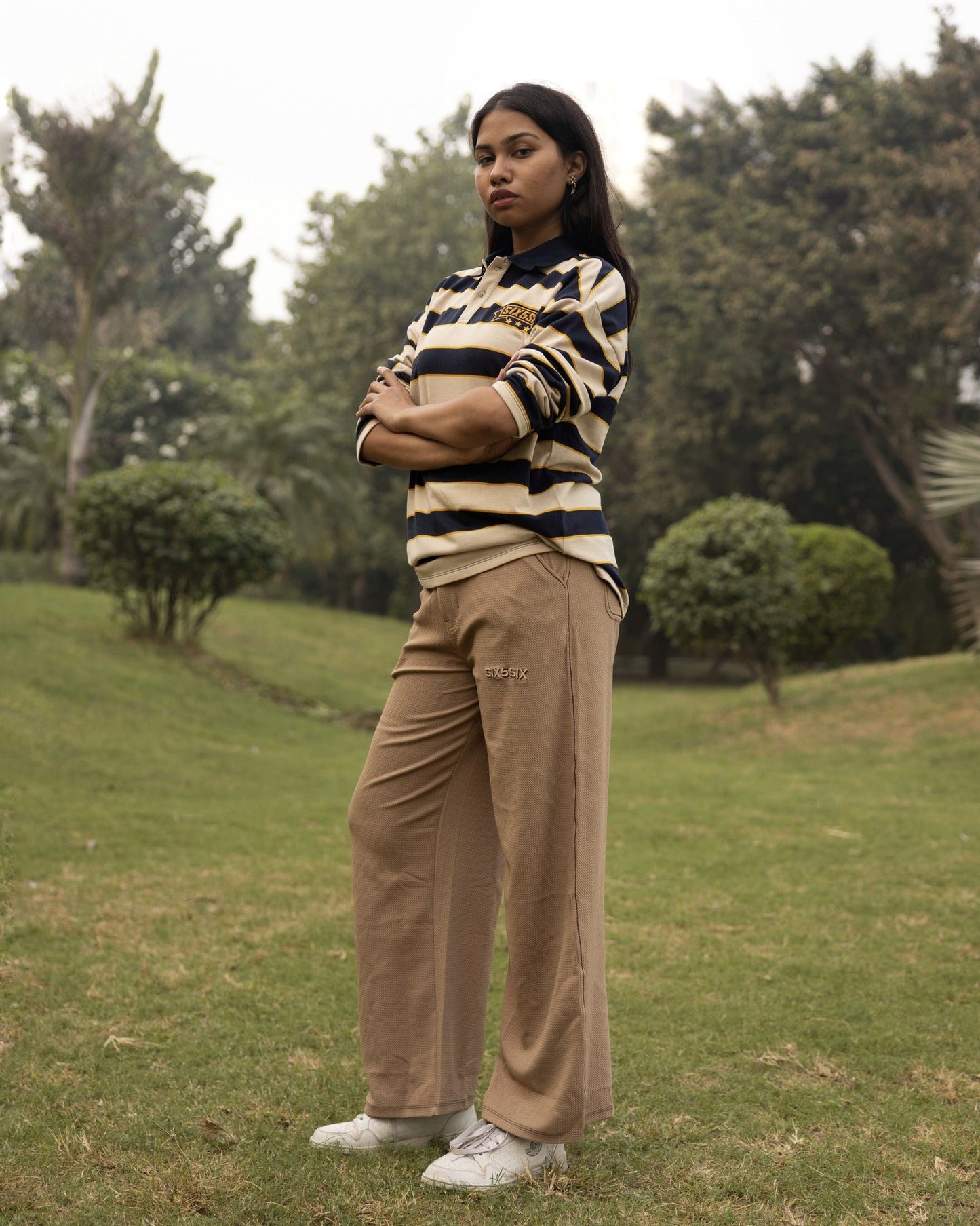 Classic Striped Polo - Navy/Beige