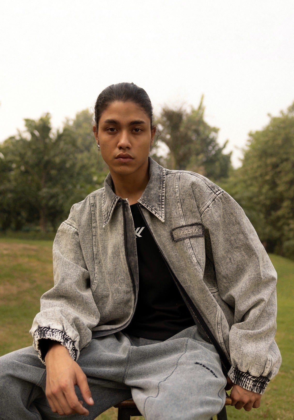 DENIM BOMBER JACKET CONCRETE - UNISEX