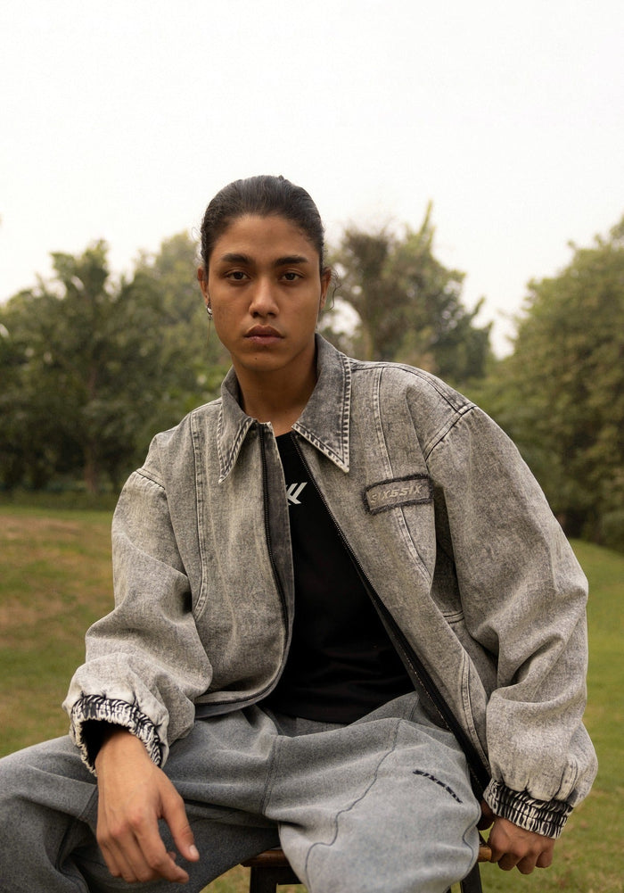 DENIM BOMBER JACKET CONCRETE - UNISEX