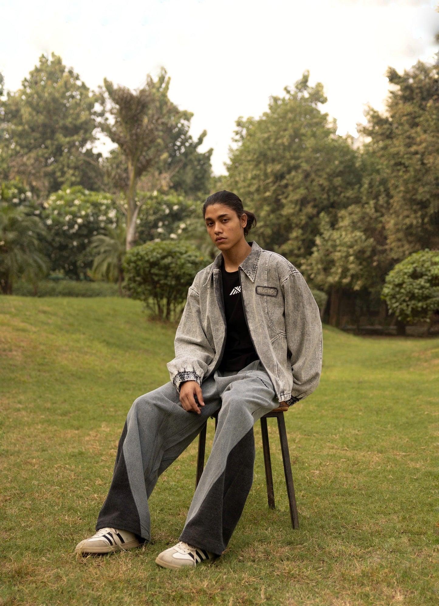 DENIM BOMBER JACKET CONCRETE - UNISEX